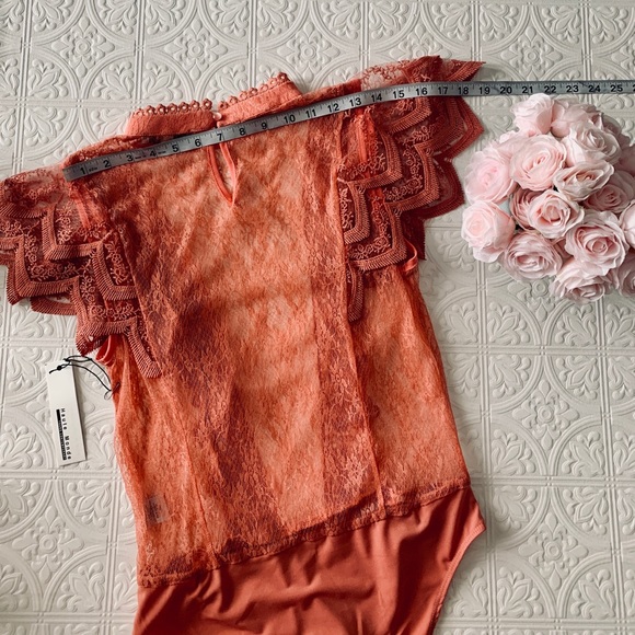 Dusty Rose Body Suit Lace Blouse - Picture 4 of 6